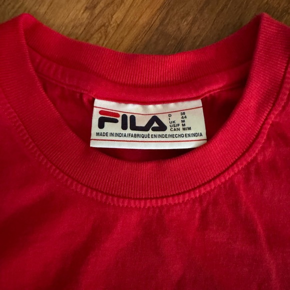 🌟FREE🌟FILA Domenica Crop Top Logo Short Sleeve T-Shirt Red White Cotton Tee - Picture 7 of 7